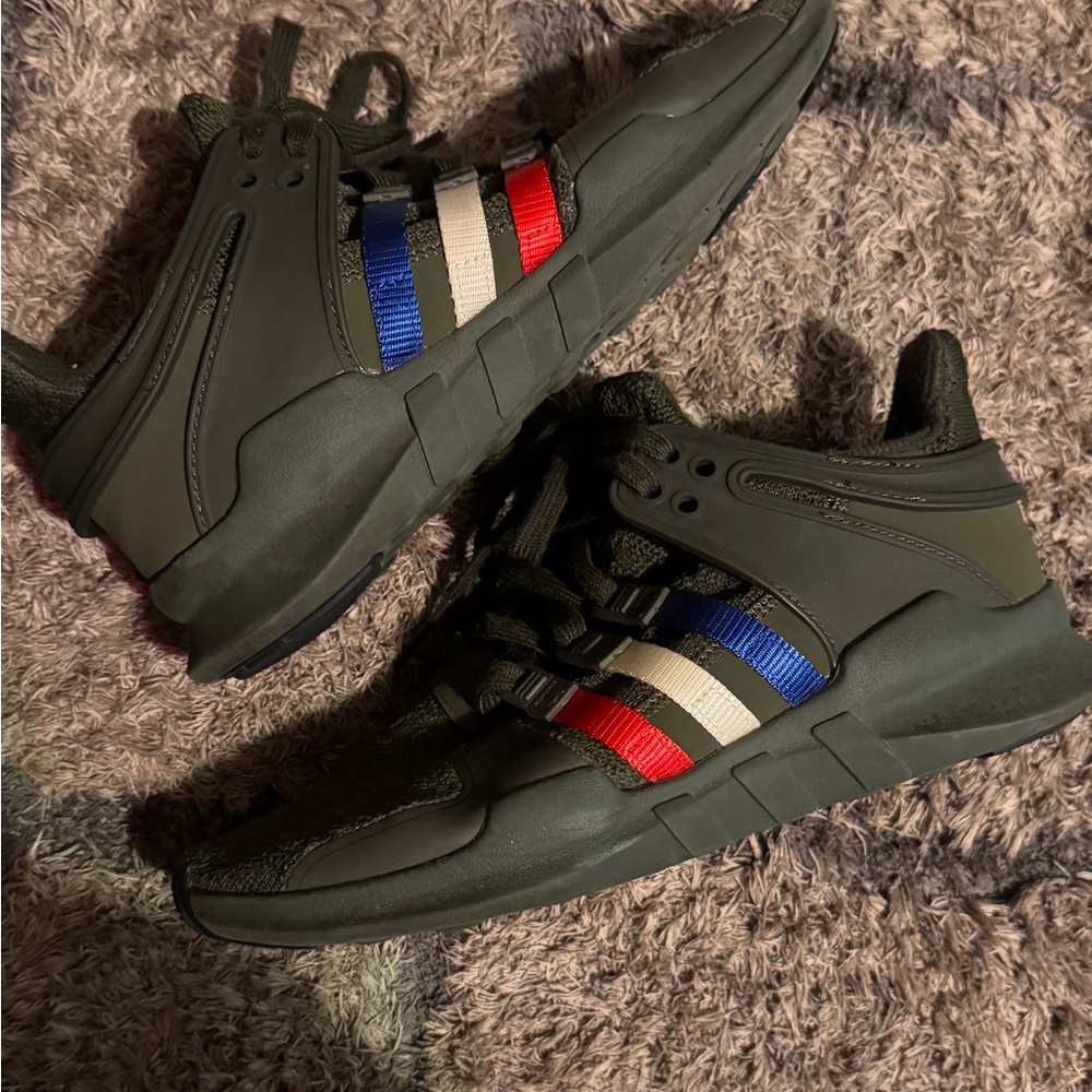 adidas Kids Sneakers in Green with Red, White, and Blue Stripes
